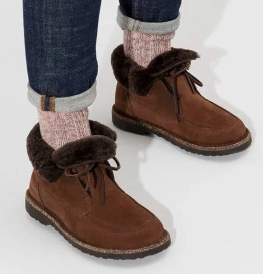Birkenstock 39 Bakki Brown Suede Leather Shearling Chukka Boot Moccasin